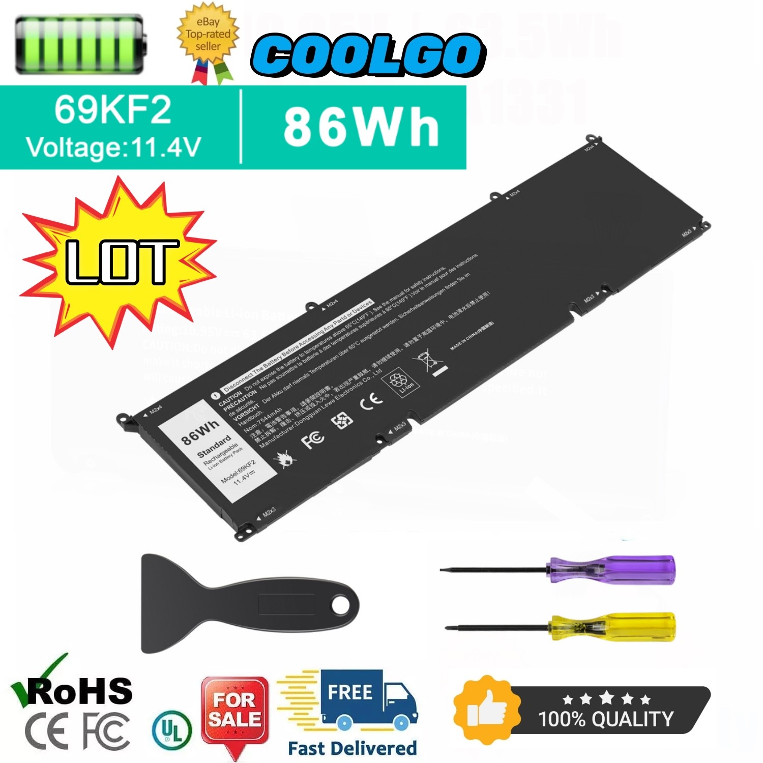 ✅LOT 86Wh 69KF2 Battery For Dell Alienware M15 M17 R3 XPS 15 9500 8FCTC 70N2F