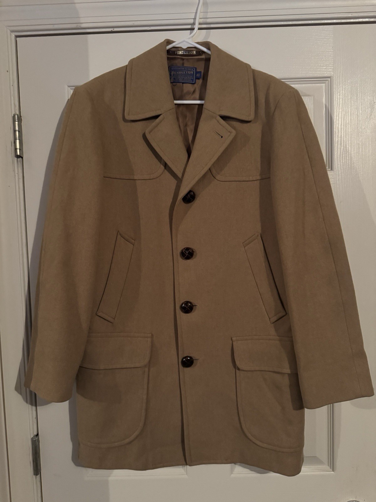 Rare Vtg Pendleton 1970’s/80’s Era Wool Tan Car Coat Size 40 Excellent Condition