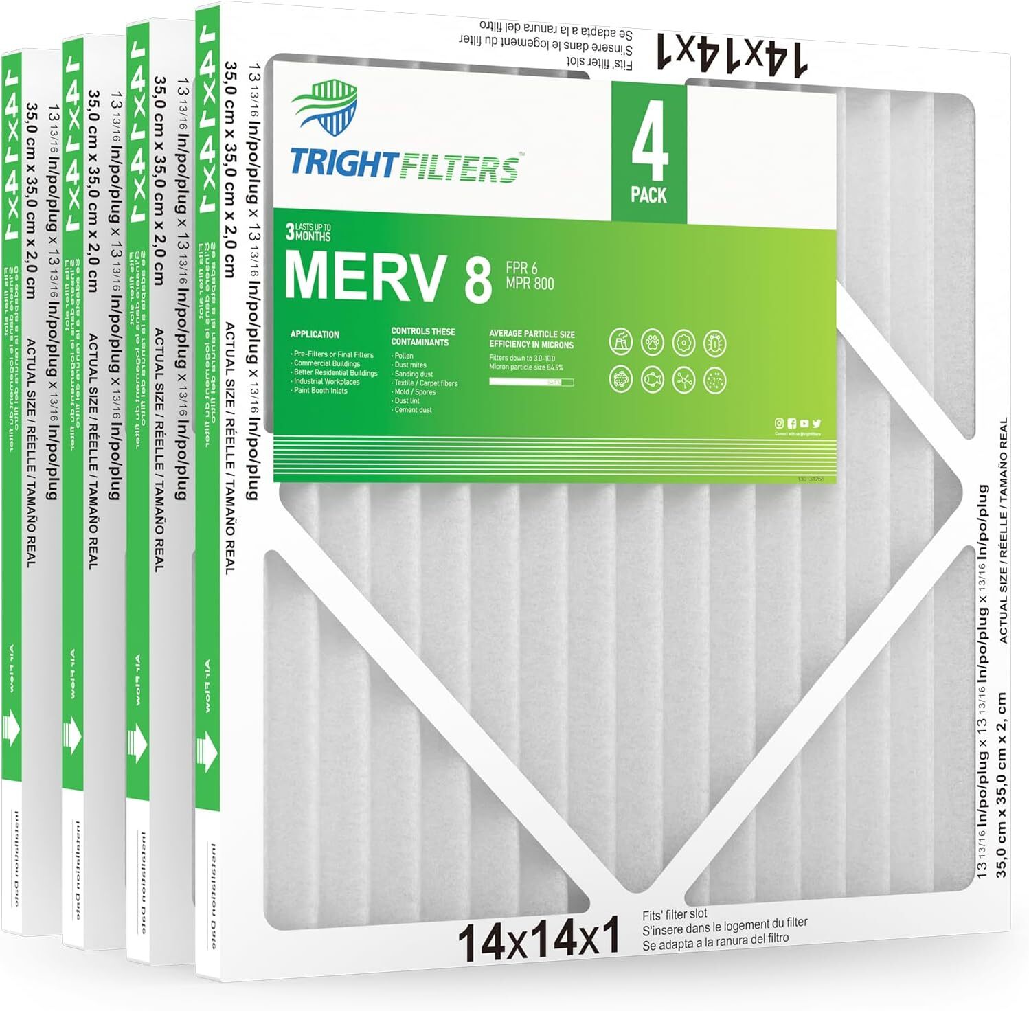 Trightfilters 14x14x1 Air Filter 4 Pack MERV 8 Pleated HVAC Furnace Filter Trightfilters 14x14x1 Air Filter 4 Pack MERV 8 Pleated HVAC Furnace Filter