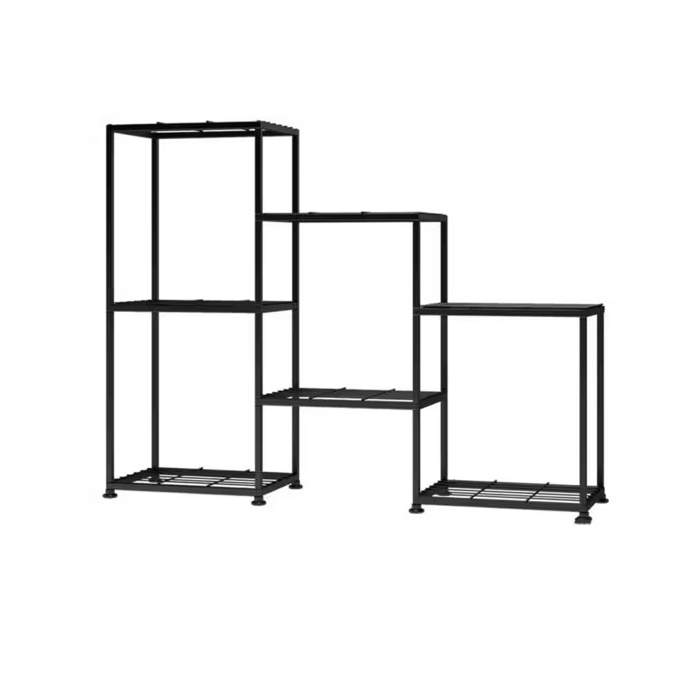 3-Tiers 7-Potted Black Plant Rack Iron Plant Stand Garden Shelf (32 In. H)