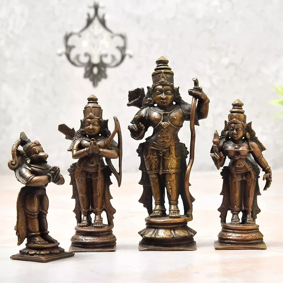 Antique Handmade Copper Lord Ram Parivar Idol Figurine Statue Rich Patina 4.5\'\' Antique Handmade Copper Lord Ram Parivar Idol Figurine Statue Rich Patina 4.5\'\'