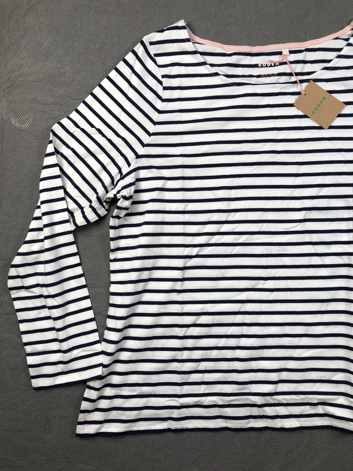 Boden T-Shirt Womens 20/22 Blue Boat Neck Long Sleeve Striped Cotton Nautical