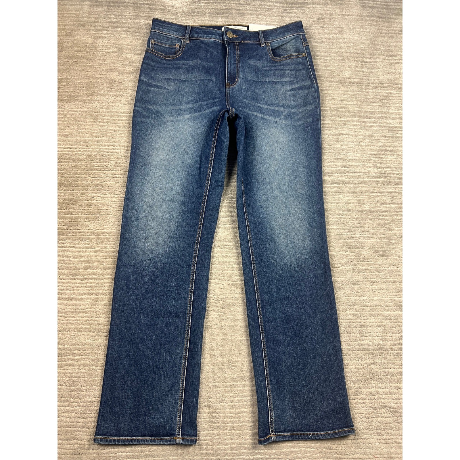 Cato Jeans Women 12 Blue Classic Straight Leg Medium Wash Whiskered Denim