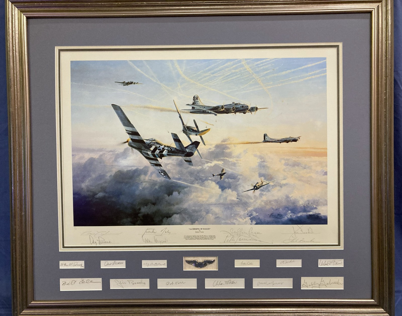 GATHERING OF EAGLES lithograph, Signed by 18 WWII Aces & Artist, limited edition