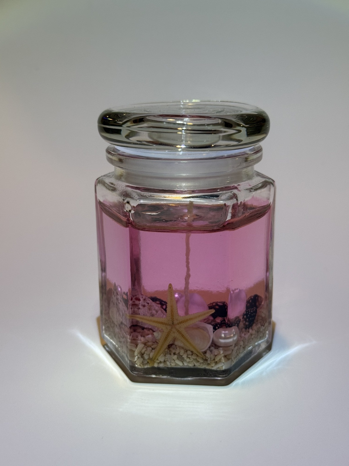 Ocean-Themed Gel Candle In Glass Jar - Scented & Handcrafted Gift (Pink)