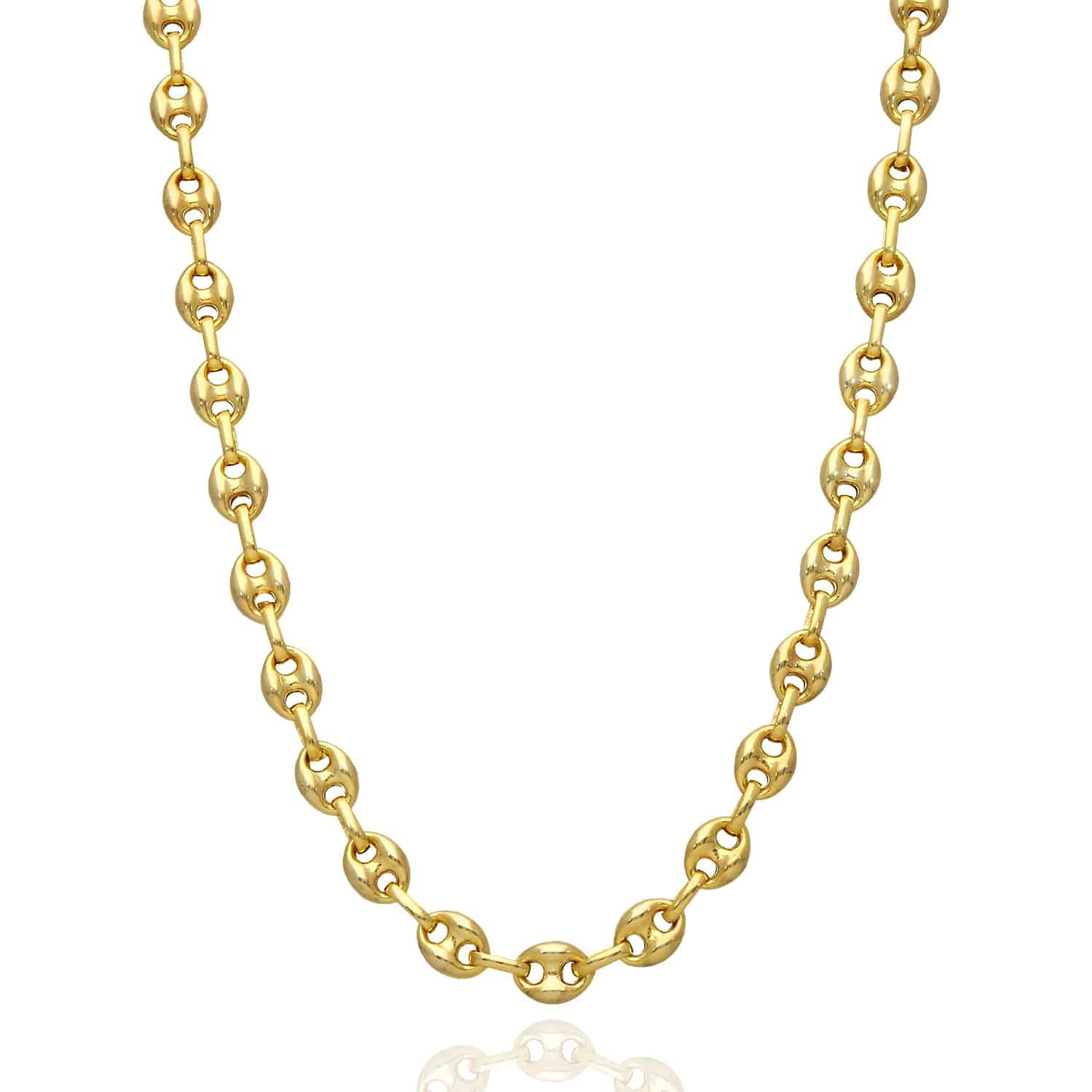 18K Yellow Gold Over Silver 7mm Puffed Anchor Mariner Chain (Solid Links) 16\