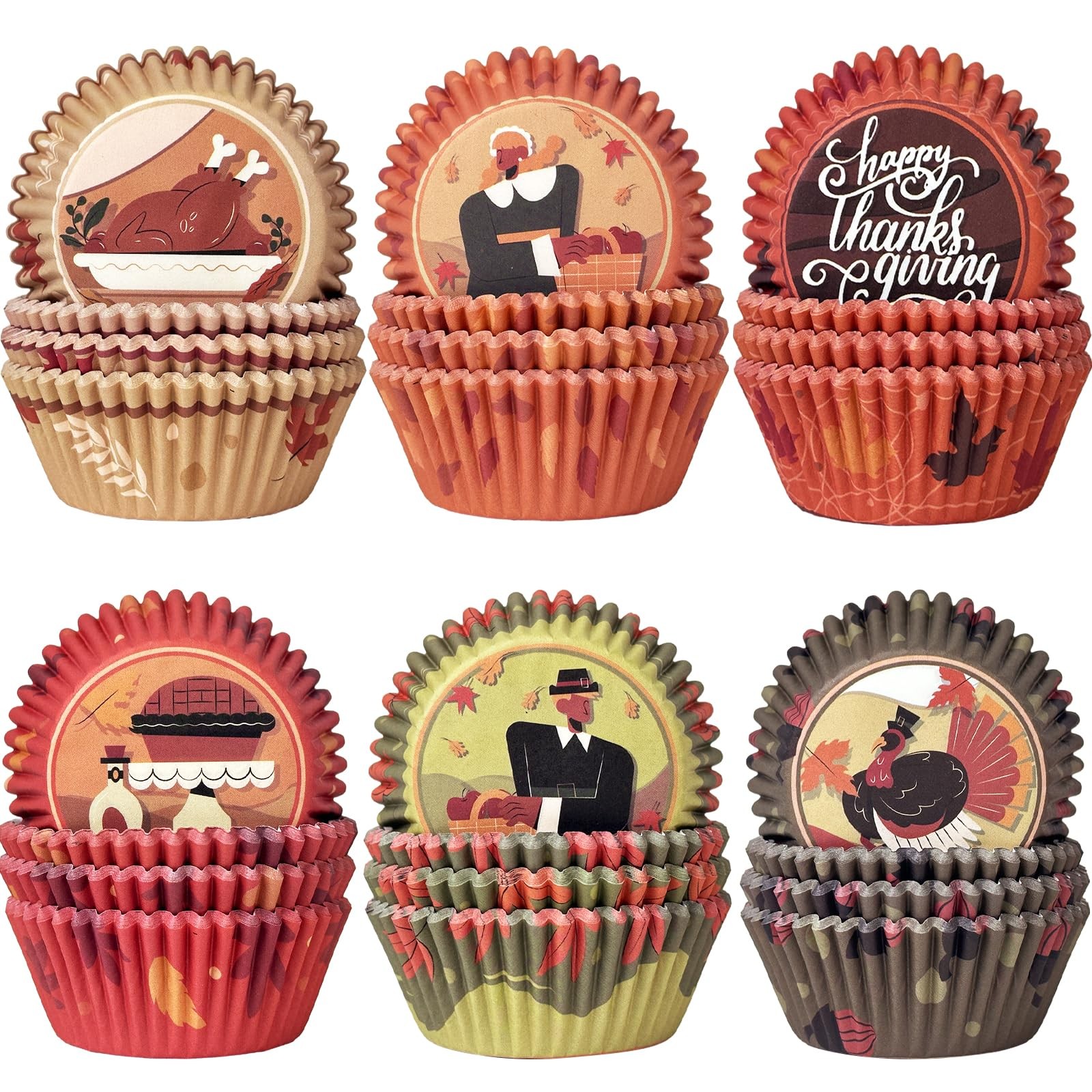 qiqee Thanksgiving Turkey Cupcake Liners, 300 Count, Standard Size