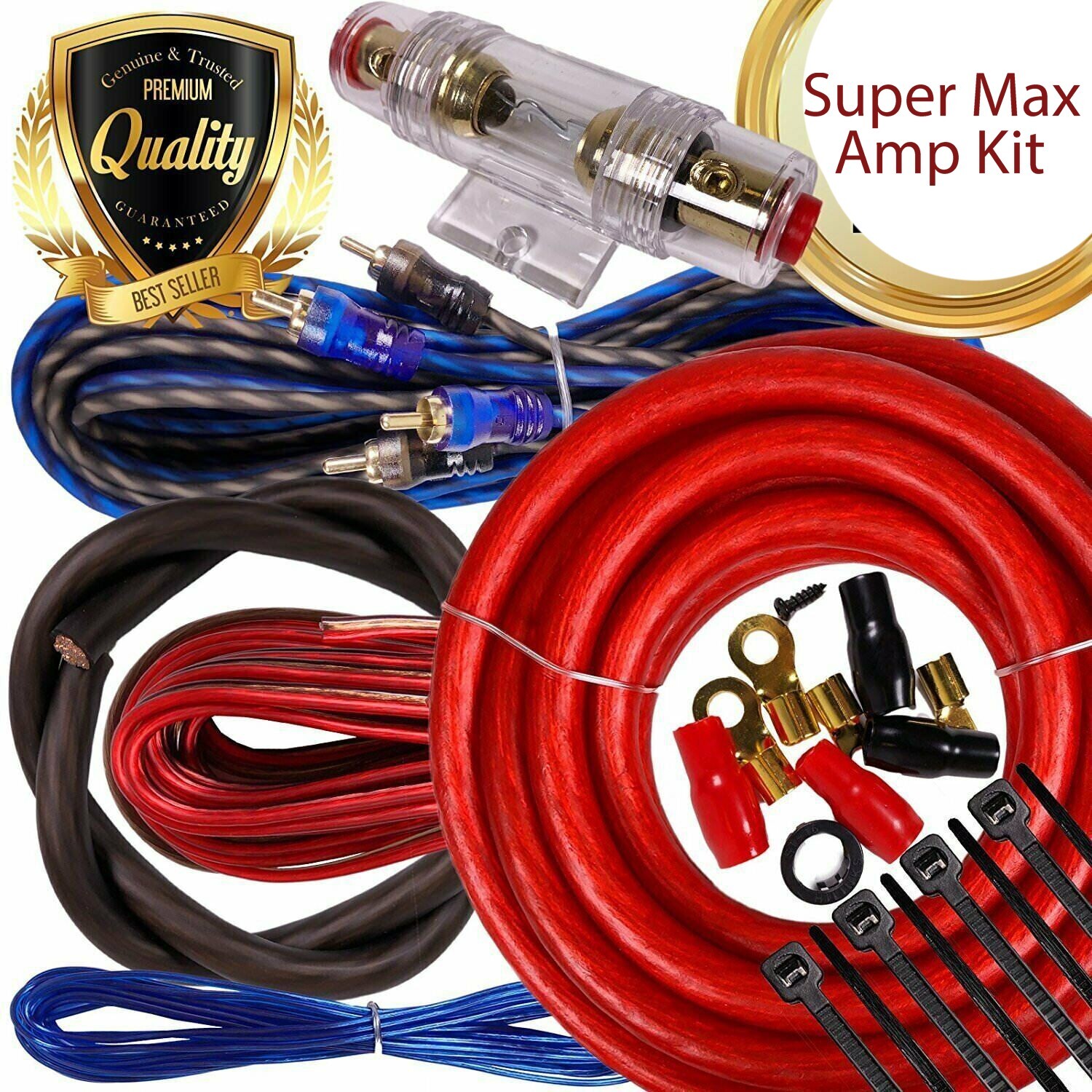 Warzone 4500W 4 Gauge Car Amplifier Installation Copper Wiring Kit Amp 4Ga Red