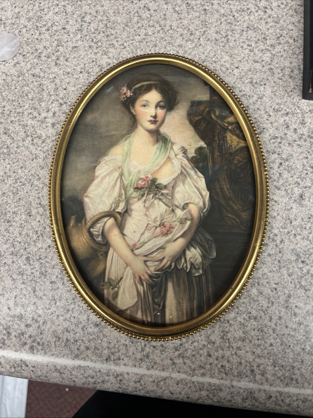 Antique Brass Frame & Print “The Broken Pitcher” By Jean-Baptiste Greuze Antique Brass Frame & Print “The Broken Pitcher” By Jean-Baptiste Greuze