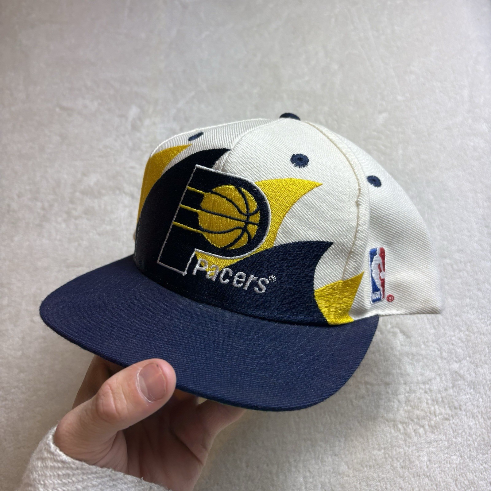 Vintage Logo Athletic Indiana Pacers Double Sharktooth Snapback Hat Cap One Size