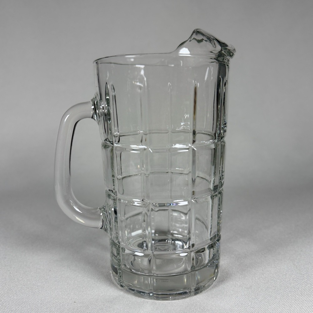 Vintage Anchor Hocking Clear Glass Block Waffle Pattern Ice Lip Pitcher 9.5