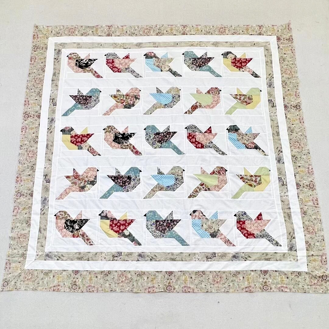 Handmade Colorful Birds Cotton Fabric Queen Size Patchwork quilt top/topper