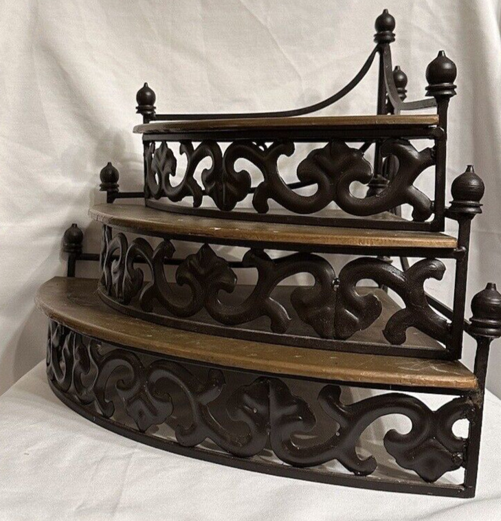 Late 19th Century French Scroll w/Brass Lined Corner Shelves and Cast Iron Trim