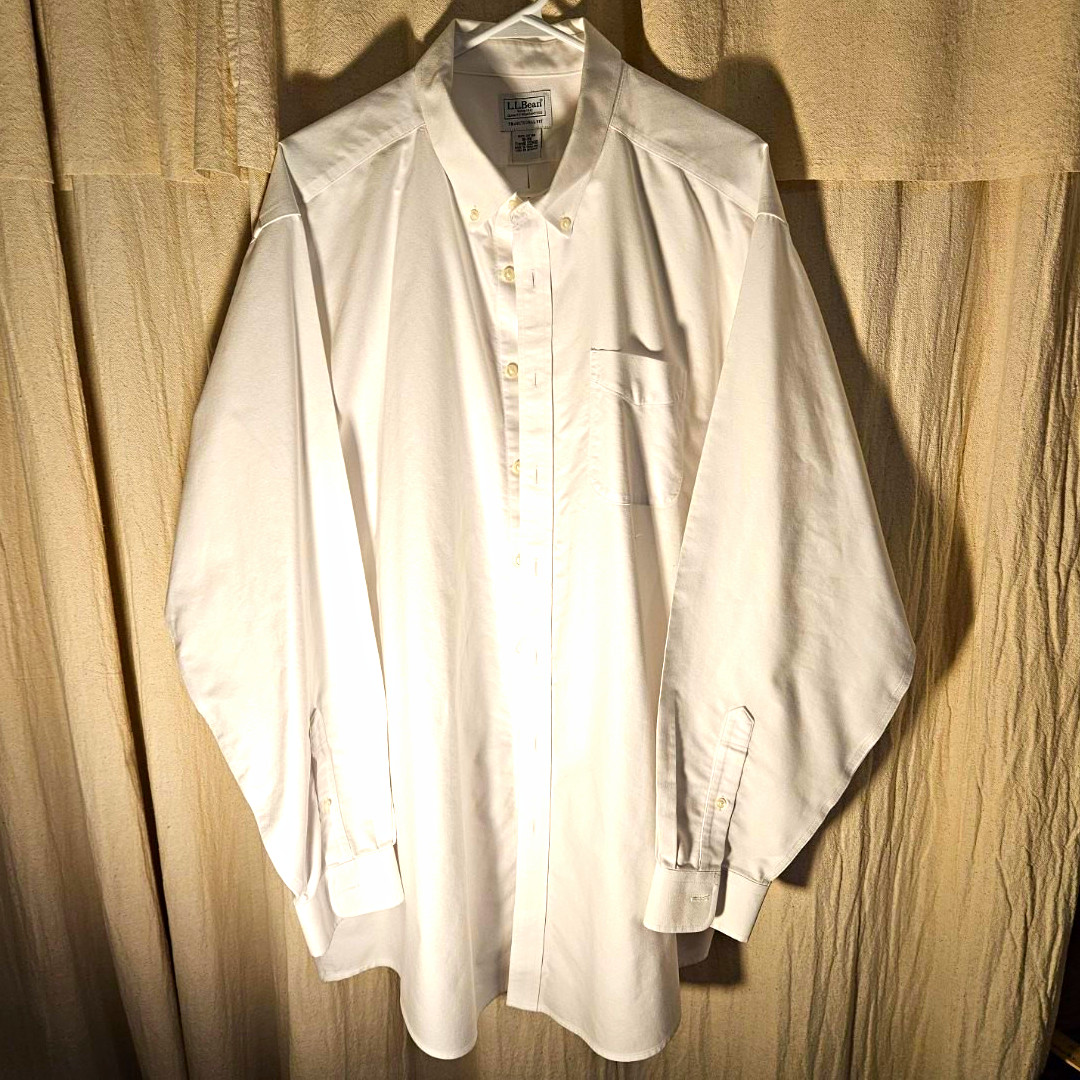 L.L.Bean Traditional Fit Solid White Cotton Button-Up Woven Shirt  36 #0093