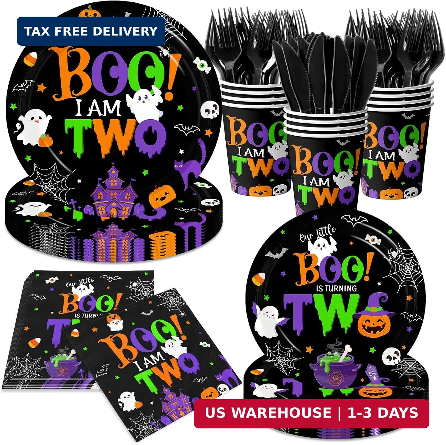 Halloween Ghost Party Supplies Boo I\'m Two Plates and Napkins Tableware Set Spoo