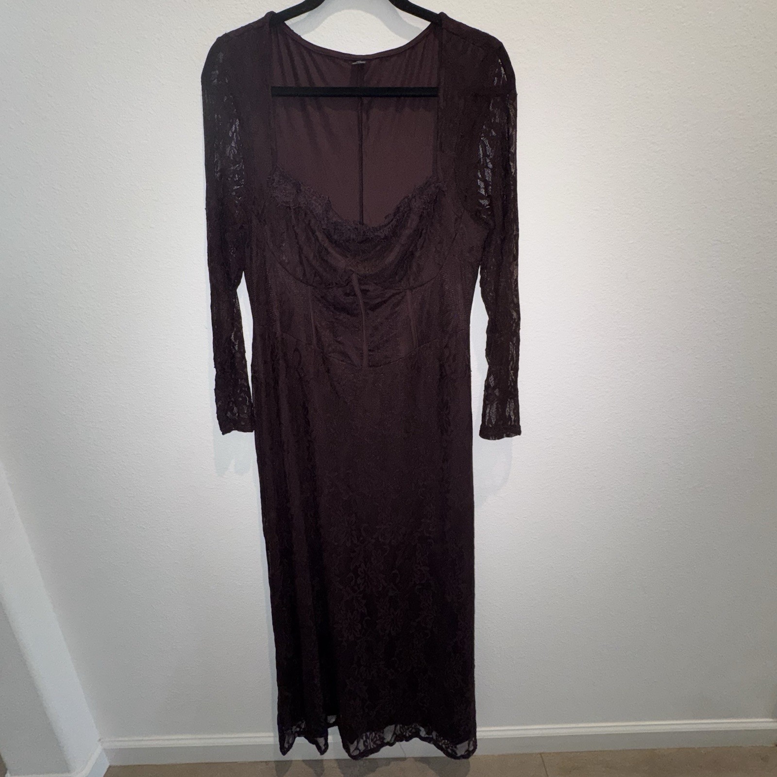 Shein Brown Lace Long Sleeve Midi Dress Size 1XL NWOT