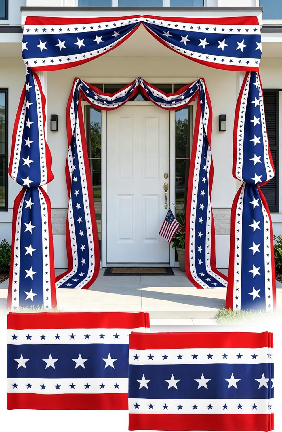 2Pcs 20 Ft Patriotic Bunting with 250 Stars, Red White Blue American Flag Banner 2Pcs 20 Ft Patriotic Bunting with 250 Stars, Red White Blue American Flag Banner