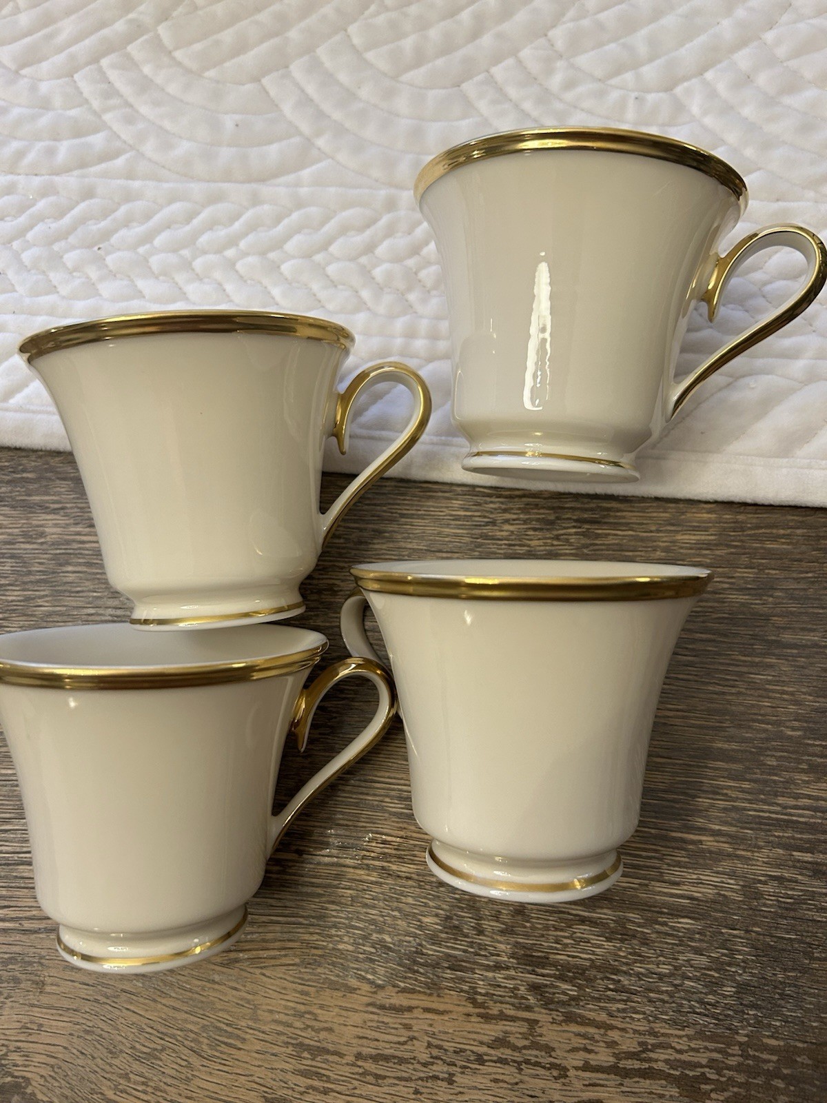 Set 4 LENOX ETERNAL Ivory and Gold Trim Tea / Coffee Cups Glasses Near-Mint