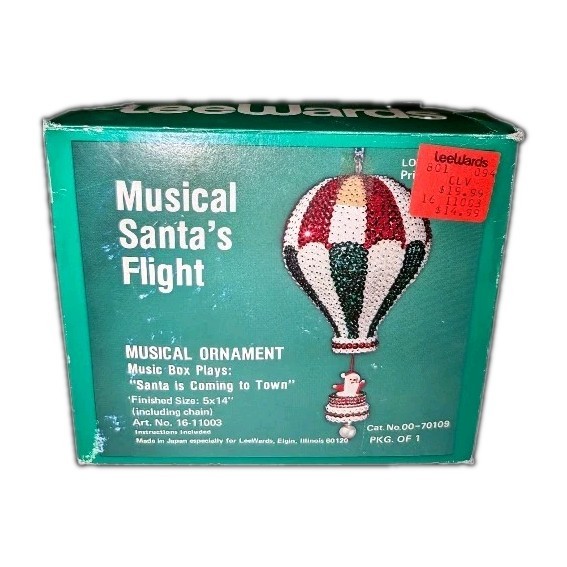 Vtg LeeWards SANTA\'S FLIGHT Xmas Ornament Kit Boutique Musical Sequins Beads NEW