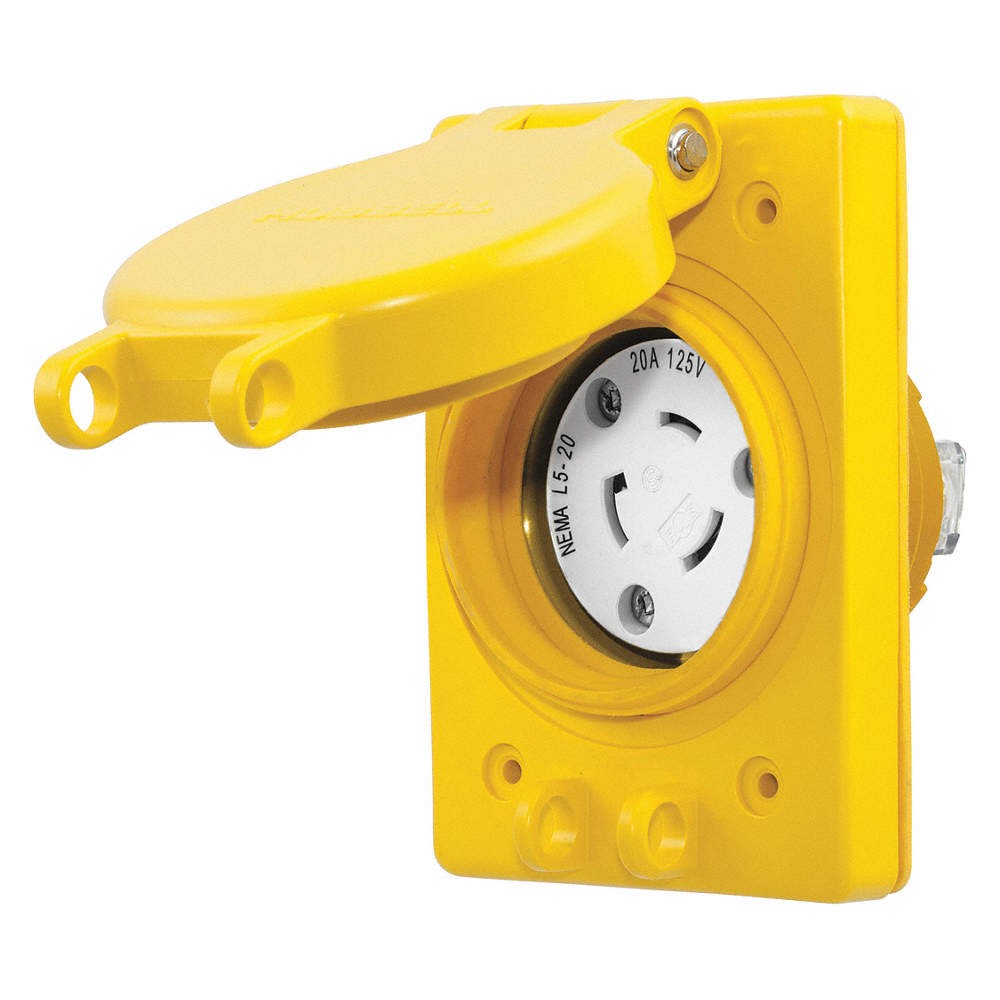 HUBBELL HBL67W47 WTLckRecpt,20A;Yllw;Elstmr,L5-20R,1Gng 39AW67