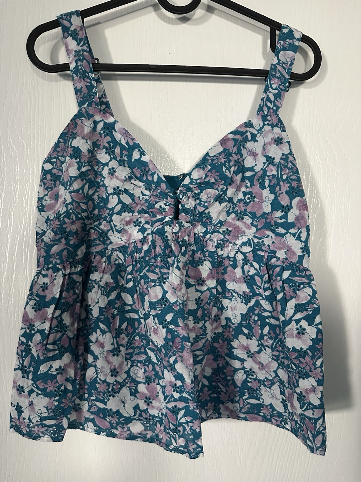 NWT French Connection Dareanna Floral Eyelet Cami Top XS Ocean Depths