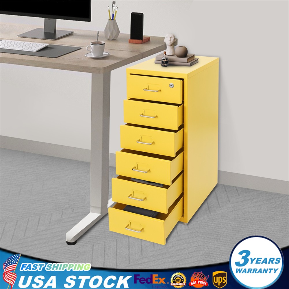 6 Tiers Document Cabinet 28*41*69cm Lockable File Organizer Yellow File Cabinet