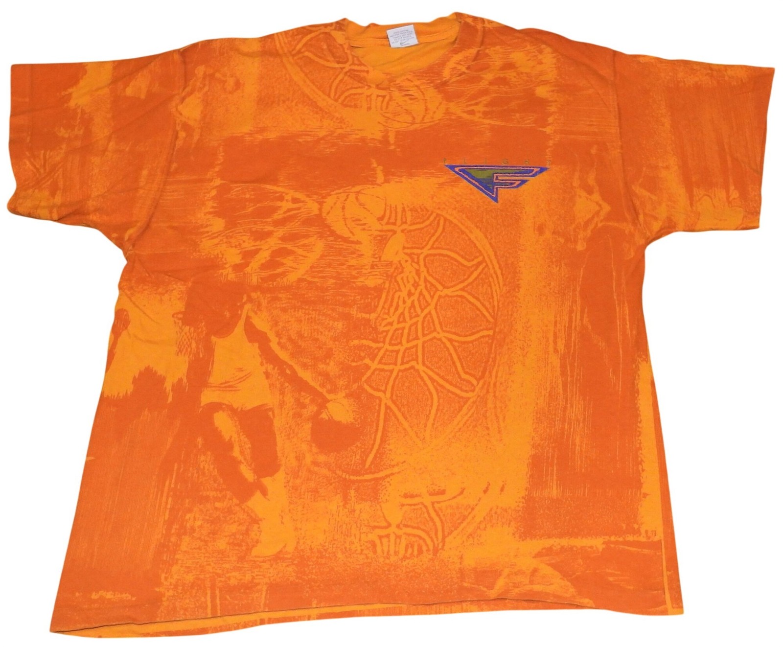 Vintage 1990s Nike Gray Label Flight AOP Basketball Orange T-Shirt Large