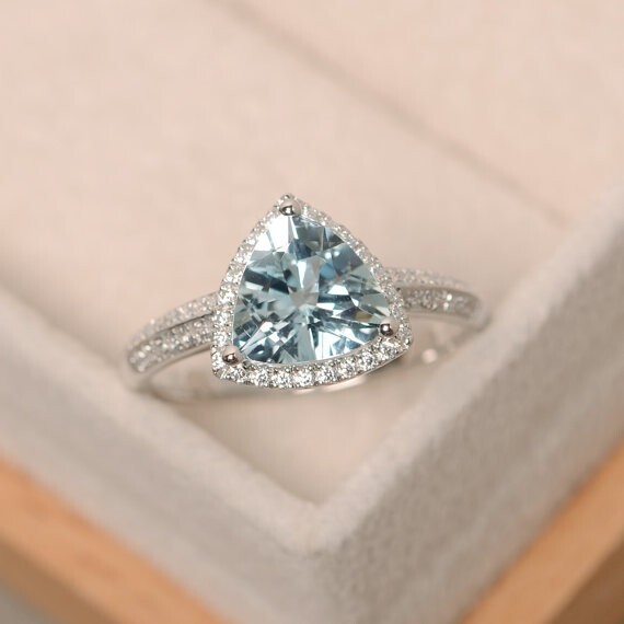 2.10 Ct Natural Aquamarine Diamond Engagement Ring 14K Solid White Gold Size 6