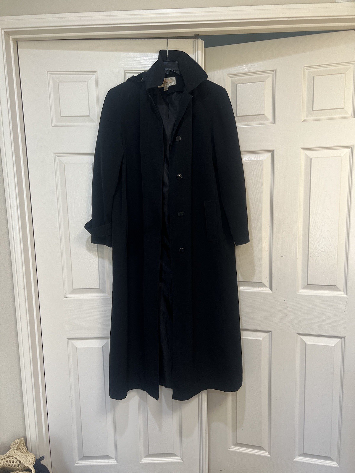 TALBOTS women size  8 BLACK TRENCH COAT detachable hoodie raincoat overcoat