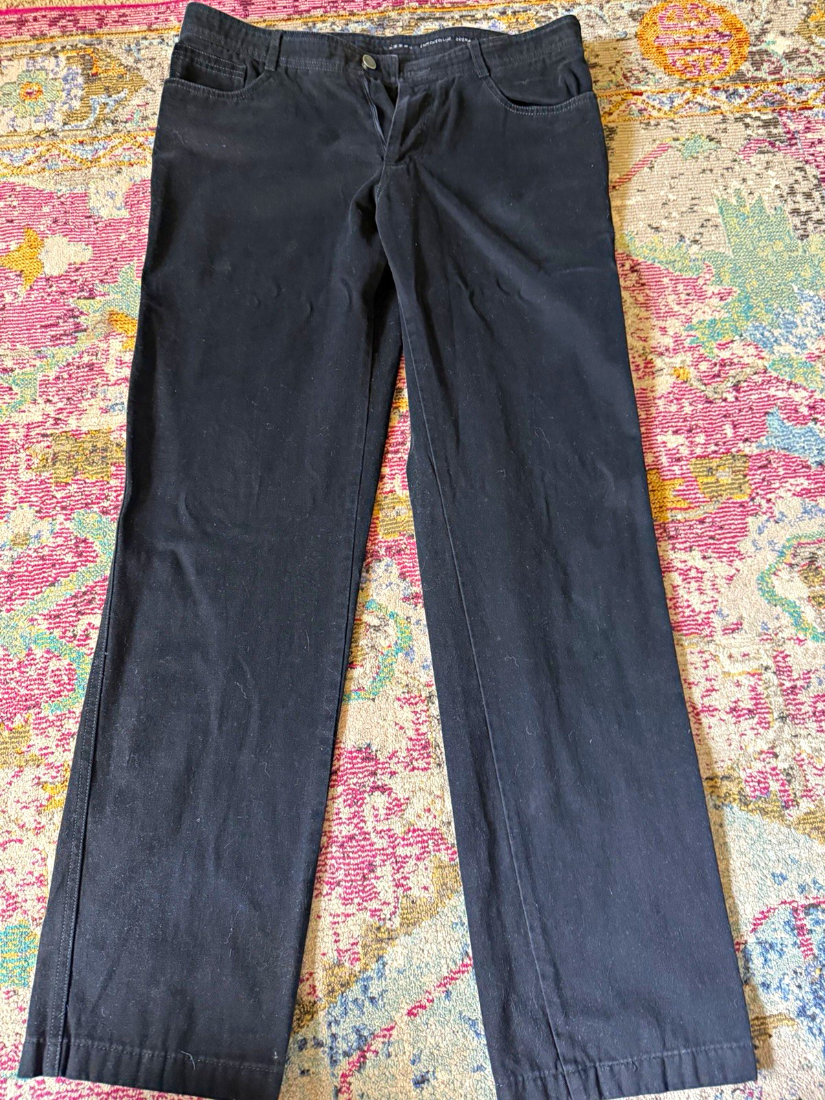 Ermenegildo Zegna Black Twill Cotton Pants 34W Regular Straight Flat Front