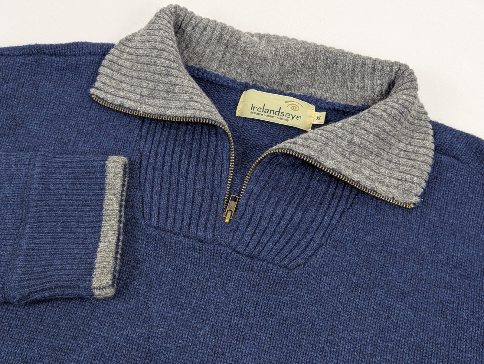 Irelands Eye Men Sweater XL Wool Knit Blue 1/4 Zip Pullover Winter Preppy