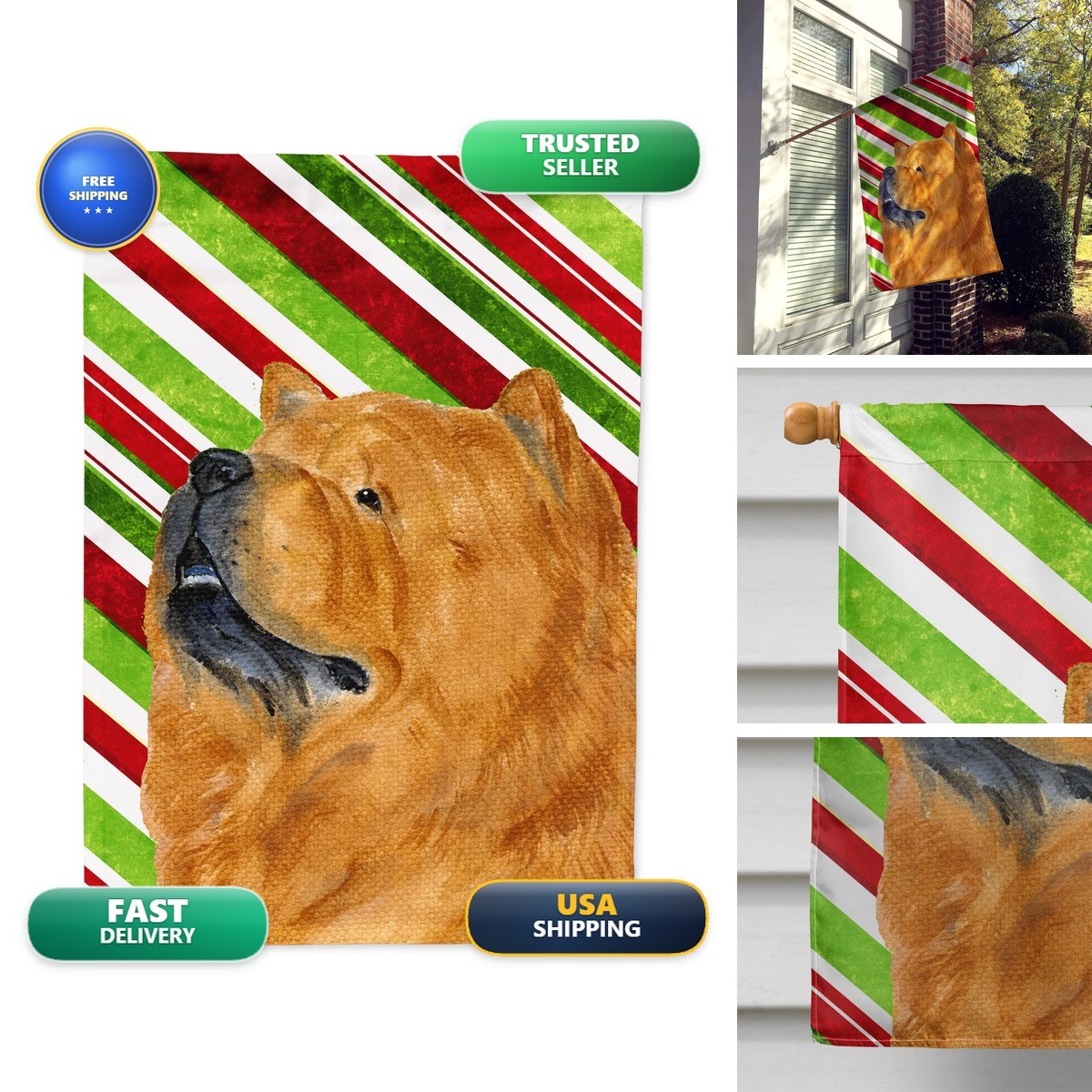 Caroline\'s Treasures SS4571CHF Chow Chow Candy Cane Flag Canvas Large Multicolor Caroline\'s Treasures SS4571CHF Chow Chow Candy Cane Flag Canvas Large Multicolor