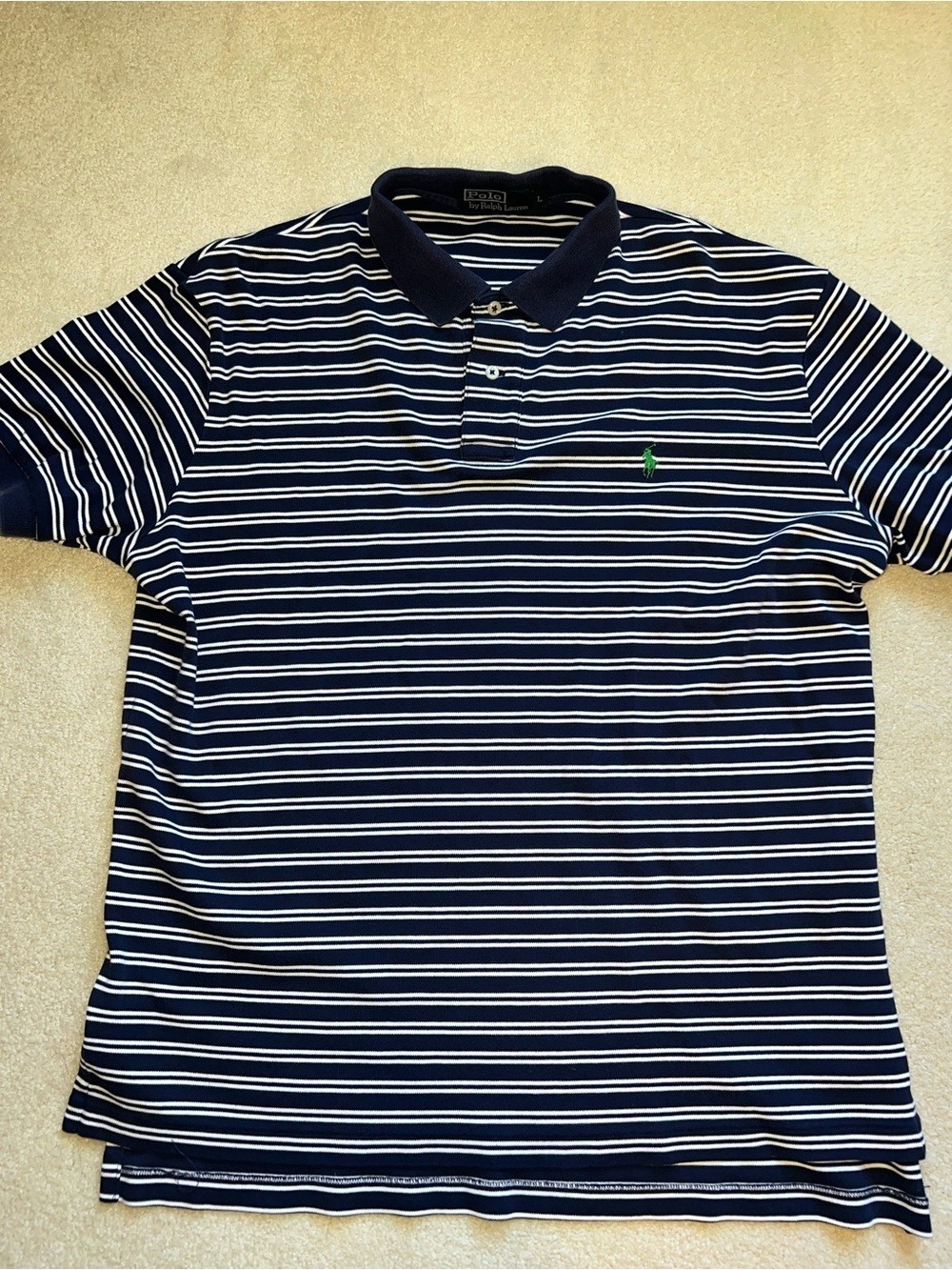 Polo by Ralph Lauren Navy and White Striped Polo Shirt, size Large