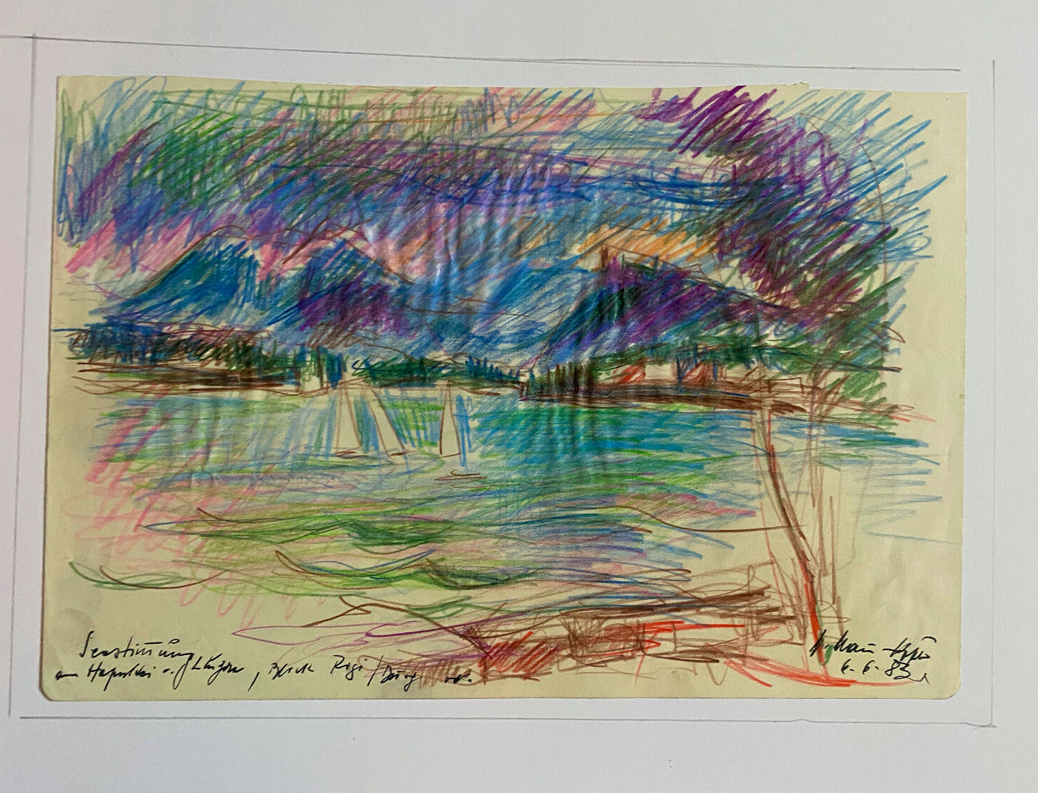 ::DRAWING SIGNED WALTER MAIER-KÖßLER 1983 HARBOUR & TOWN IN LUCERNE VIEW FROM THE WATER