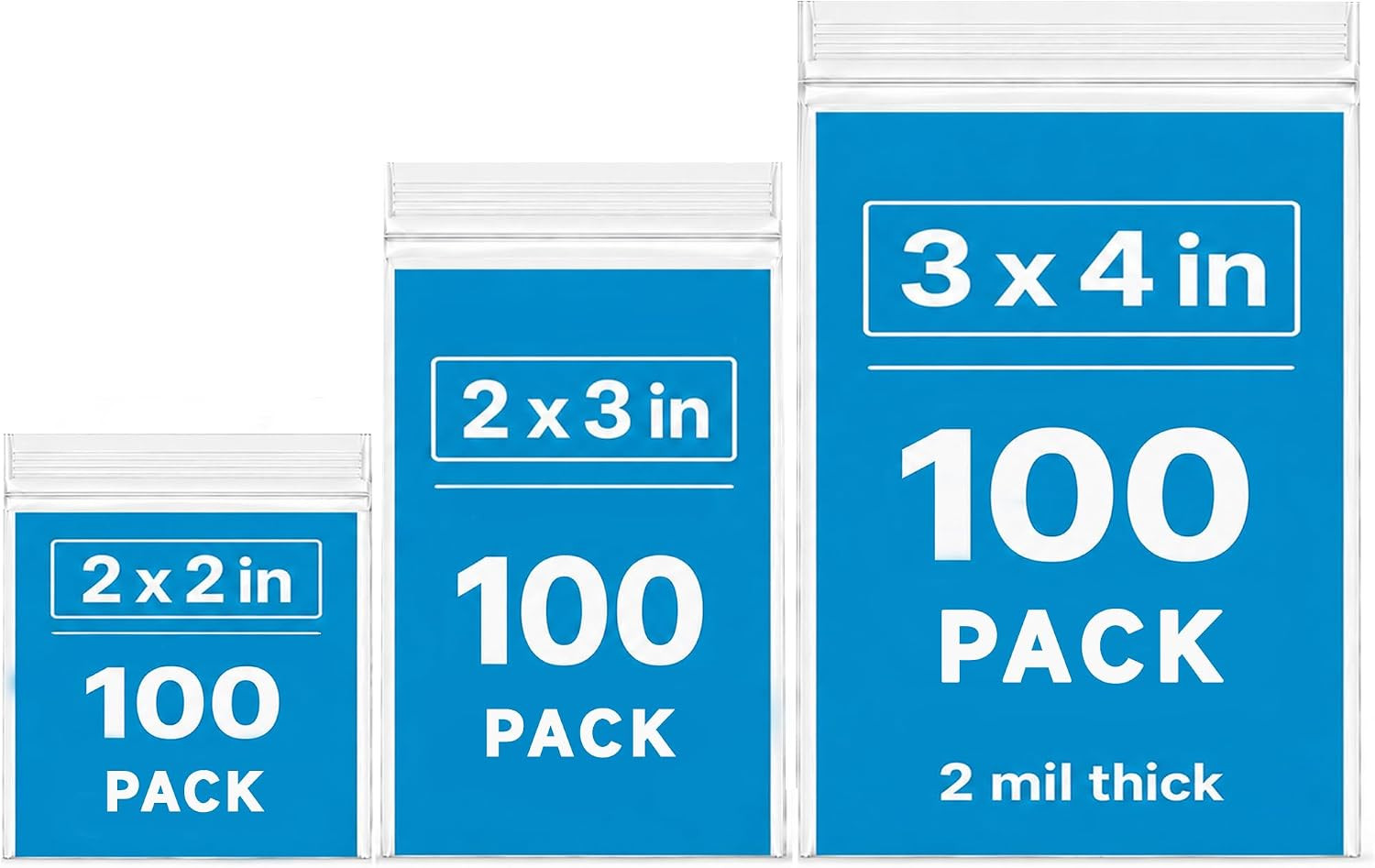 300 Pack Small Clear Zip Bags 3 Sizes 2x2 2x3 3x4 Inch Jewelry Bead Storage