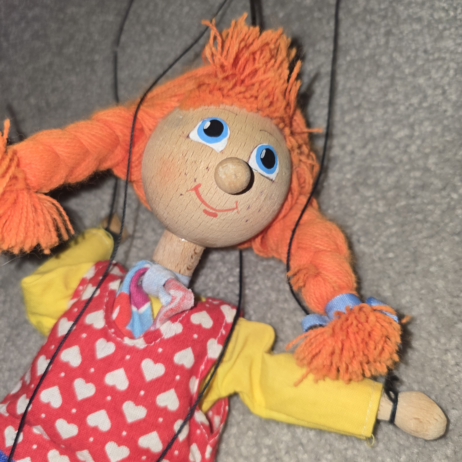 Pippi Longstocking Czech Marionette String Puppet Wooden Doll 10\