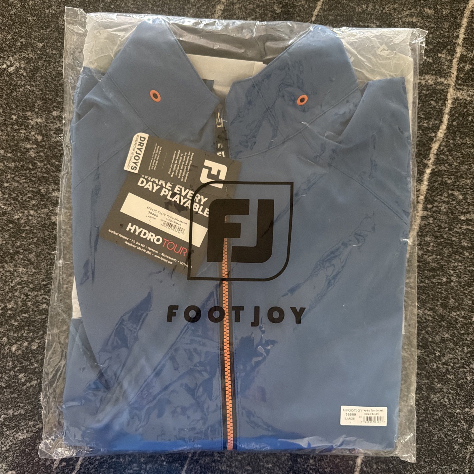 Men’s Footjoy Size Large HydroTour Rain Jacket Indigo/Basalt Blue Men’s Footjoy Size Large HydroTour Rain Jacket Indigo/Basalt Blue