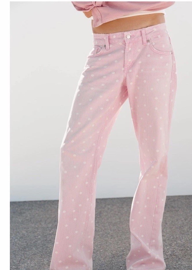 ZARA WOMAN SALESS26 PINK TRF WIDE LEG LOW RISE POLKA DOT JEANS 3607/015/050 ZARA WOMAN SALESS26 PINK TRF WIDE LEG LOW RISE POLKA DOT JEANS 3607/015/050