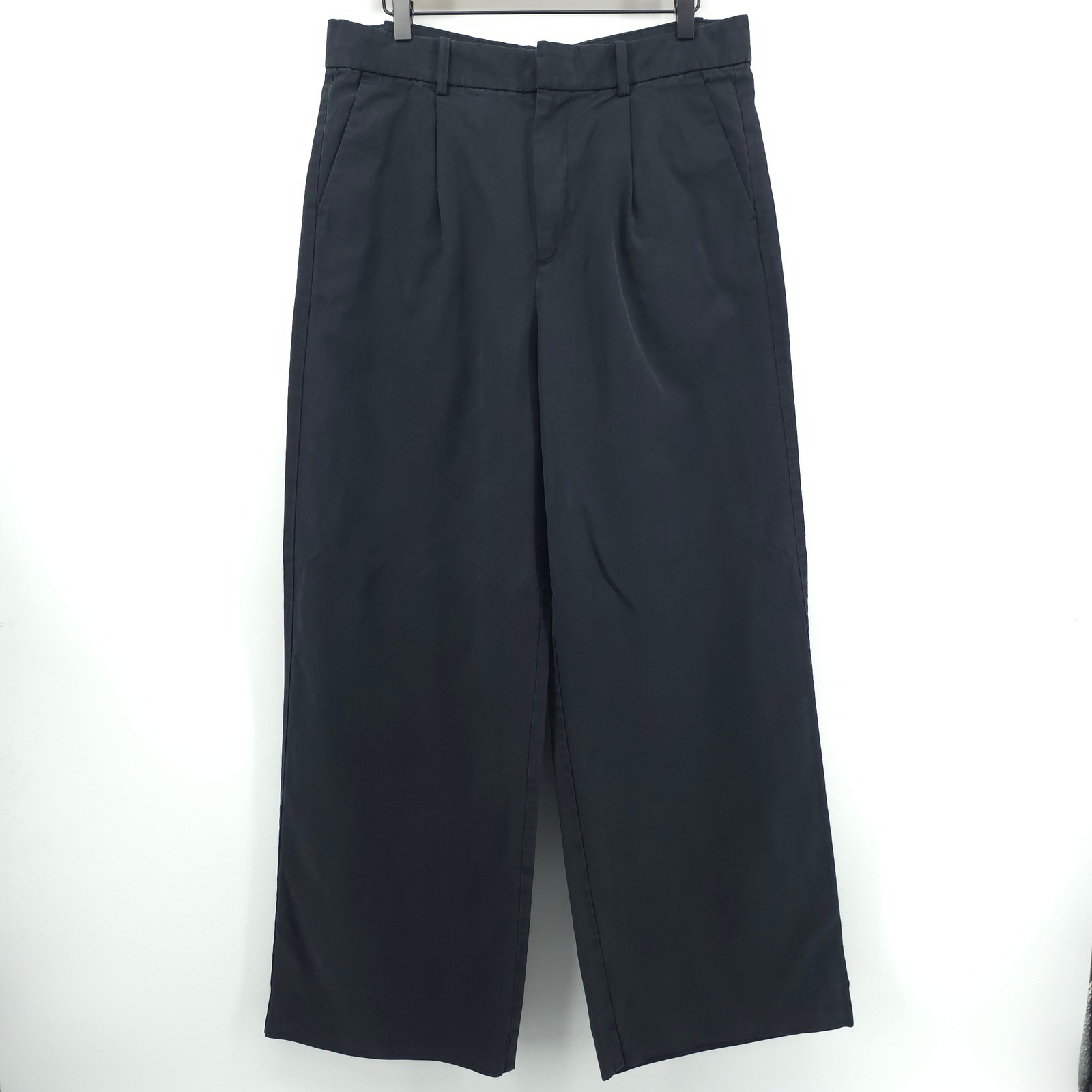 Madewell Slouchy Straight Women Pants 10 Black Pleated Lyocell Linen Trousers