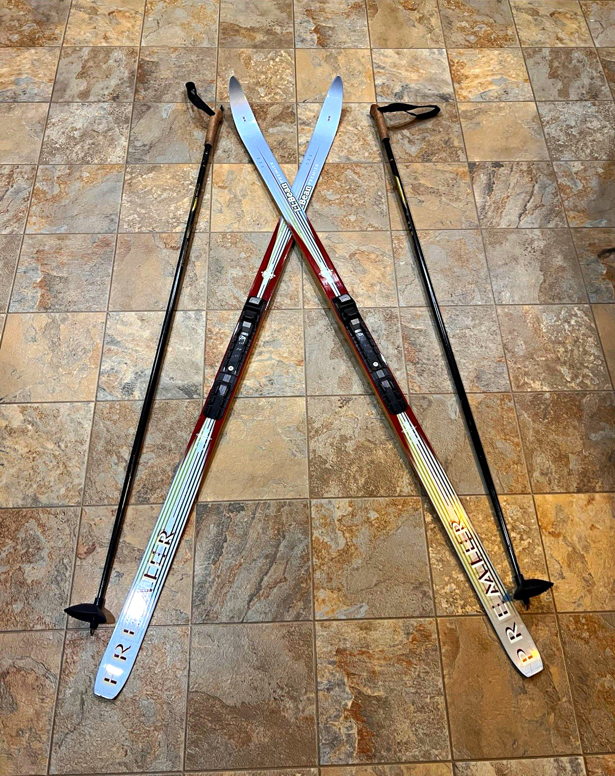 Vintage L.L. Bean Premier Cross Country Skis W/ Poles and Bindings Waxless