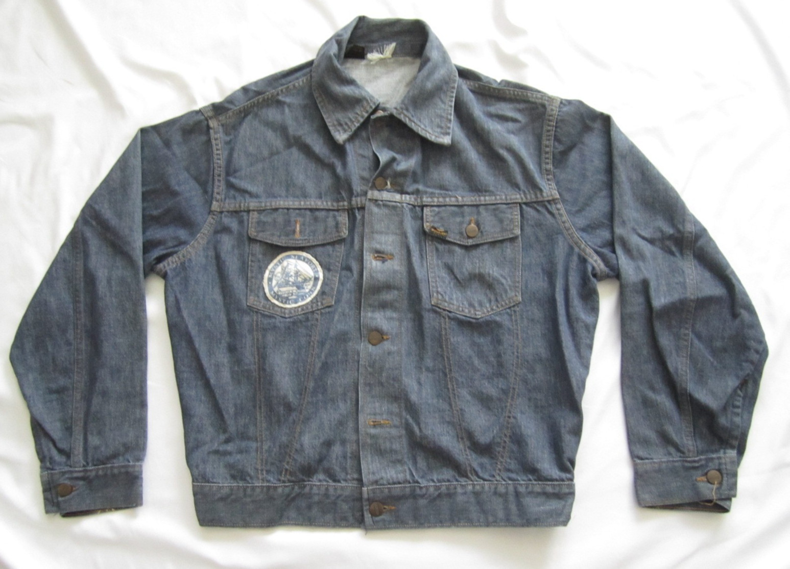 Vtg 60s Roebucks Sears Denim Trucker Jacket Sz L Mystic Seaport Selvedge (MJ112)