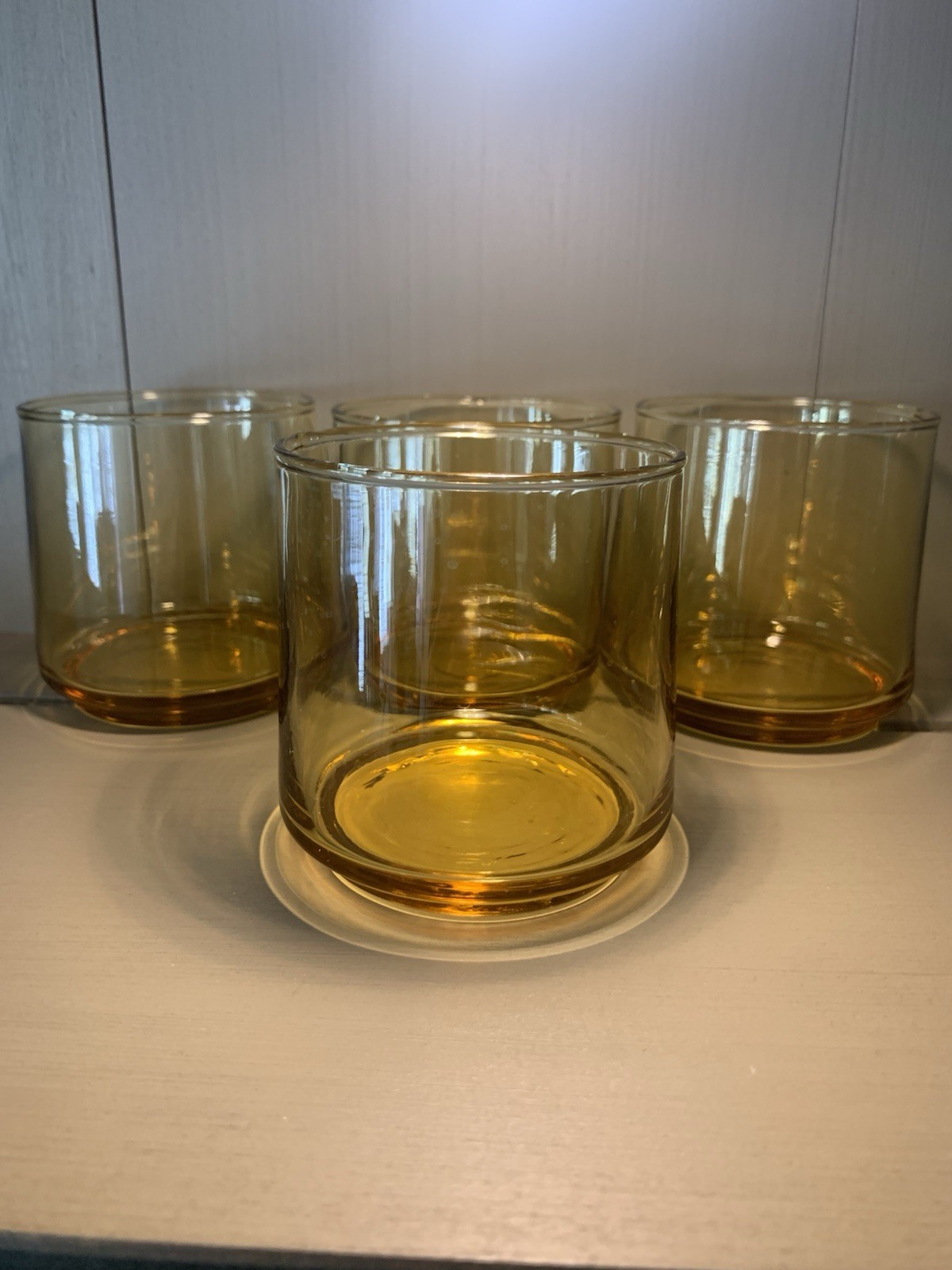 Vintage Libbey Amber Stackable Lowball Glasses MCM Rocks Tumbler 3.5” Set of 4