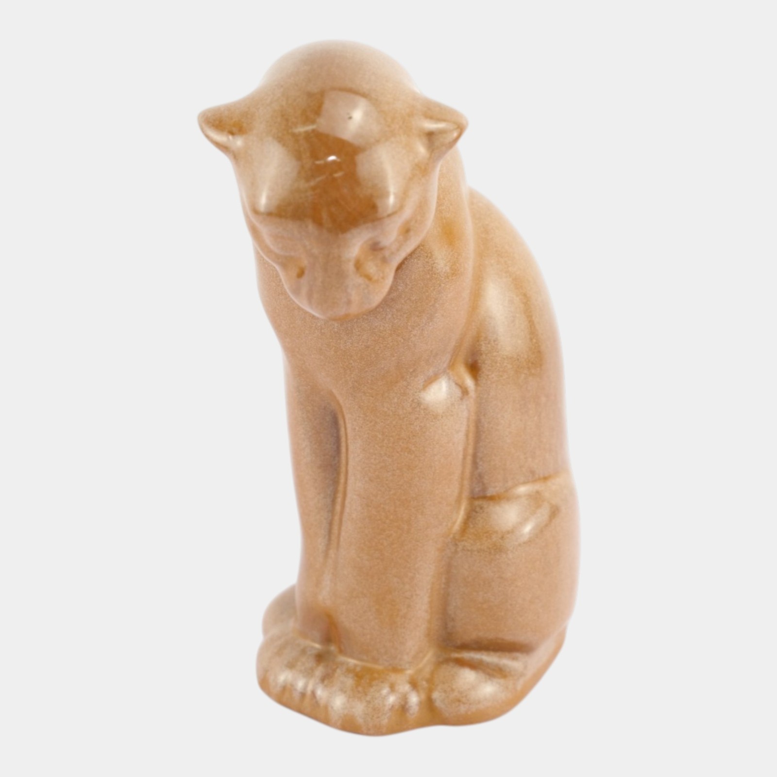 Frankoma 1940s Vintage Pottery Brown Ceramic Seated Puma Panther Figurine 114