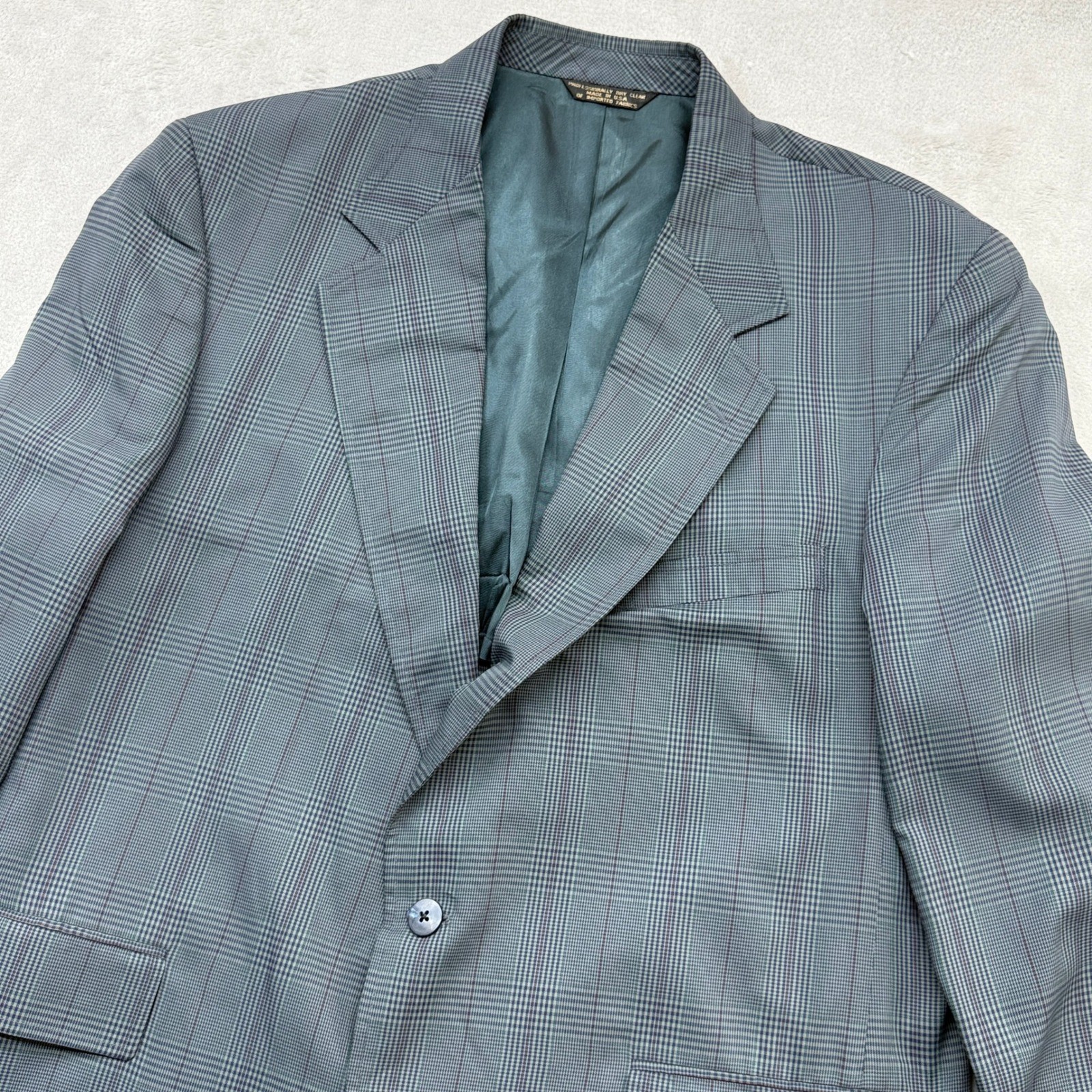 Vintage L.L. Bean Blazer Sport Coat Mens 44R Grey Blue Glen Plaid Made in USA