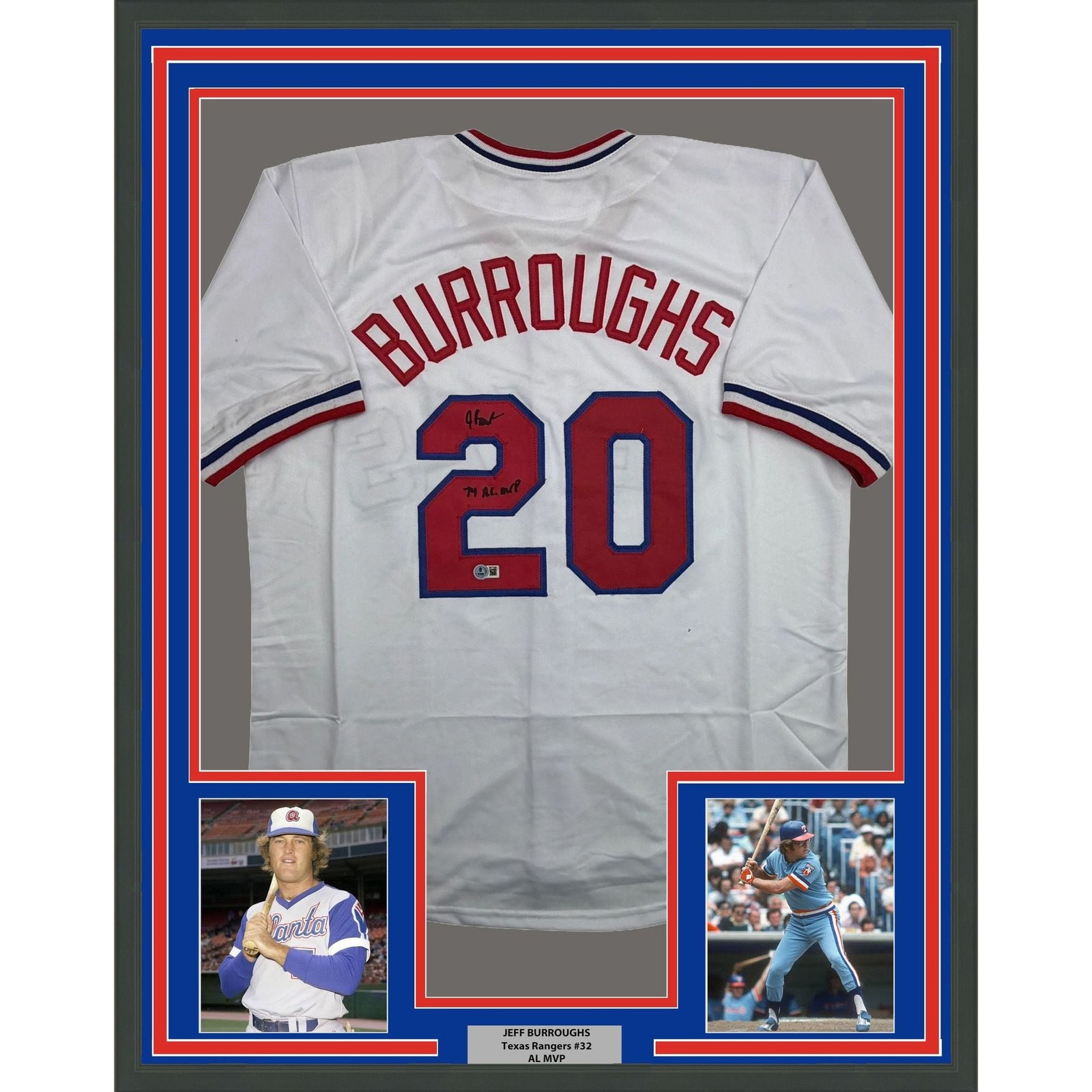 Framed Autographed/Signed Jeff Burroughs 35x39 Texas White Jersey BAS COA