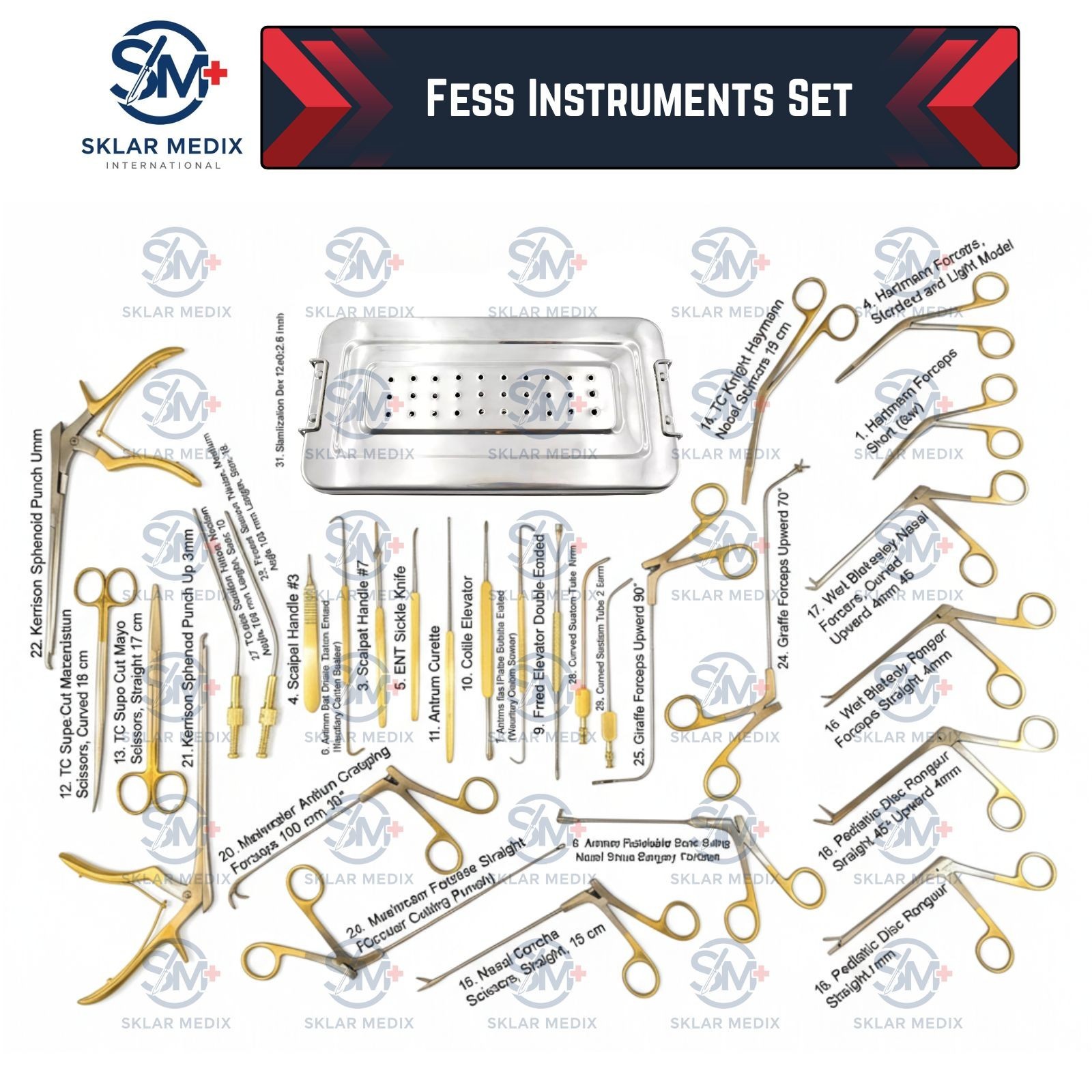 Fess Instruments Set Endoscopic Sinus Surgery A+ German Steel ENT Instrument Set