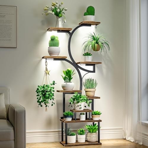 Large Plant Stand Indoor with Grow Lights Tall Plant Shelf Curved Plant Holder