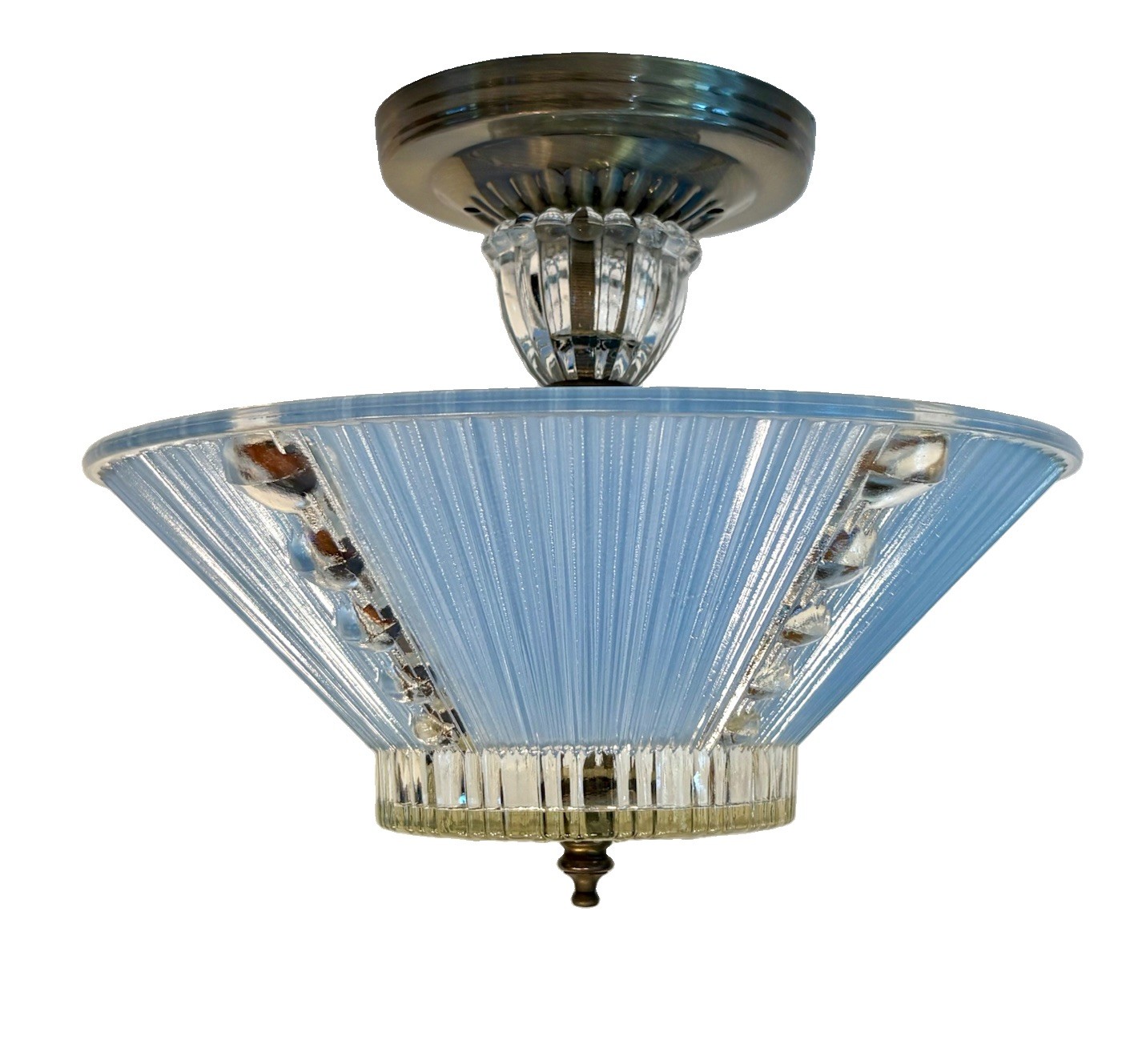 Antique Vtg 1930s 1940s Art Deco Nouveau Bubble Glass Blue Ceiling Light