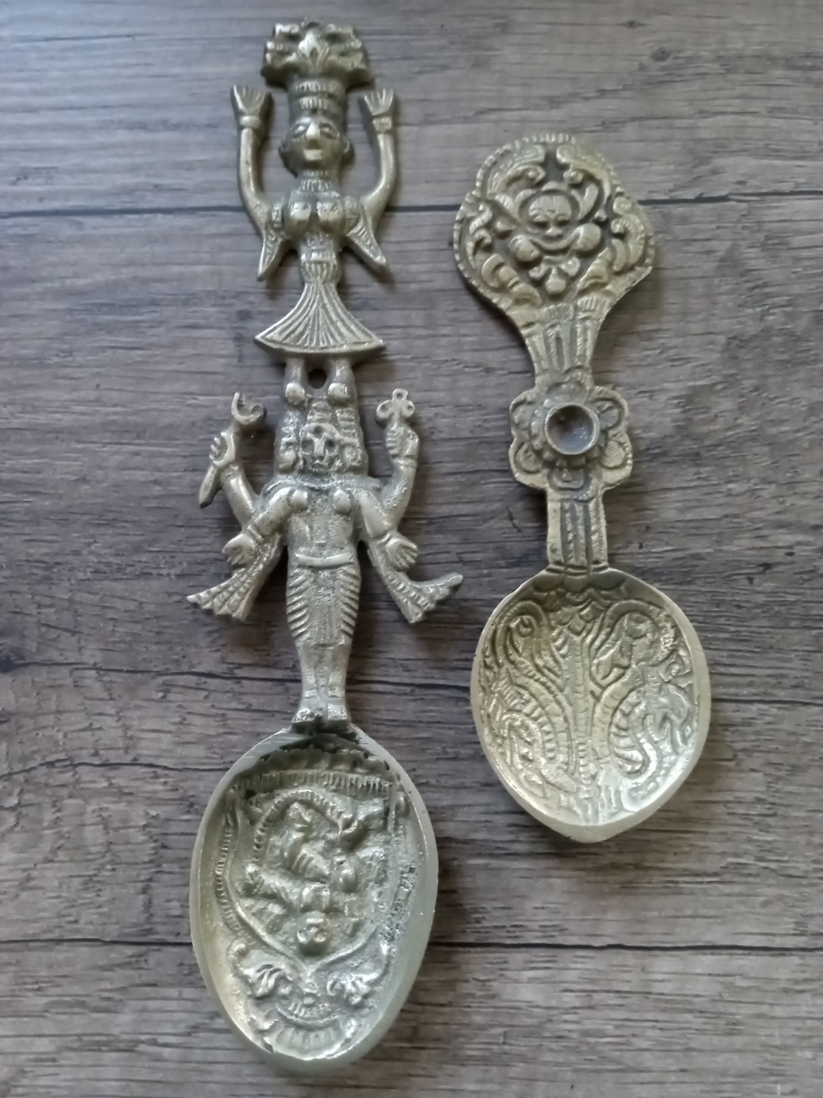 brass spoons - antique - aztec - hand crafted brass spoons - antique - aztec - hand crafted