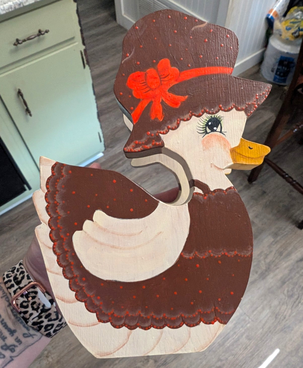 VTG Hand Painted Wood Duck  Napkin Holder